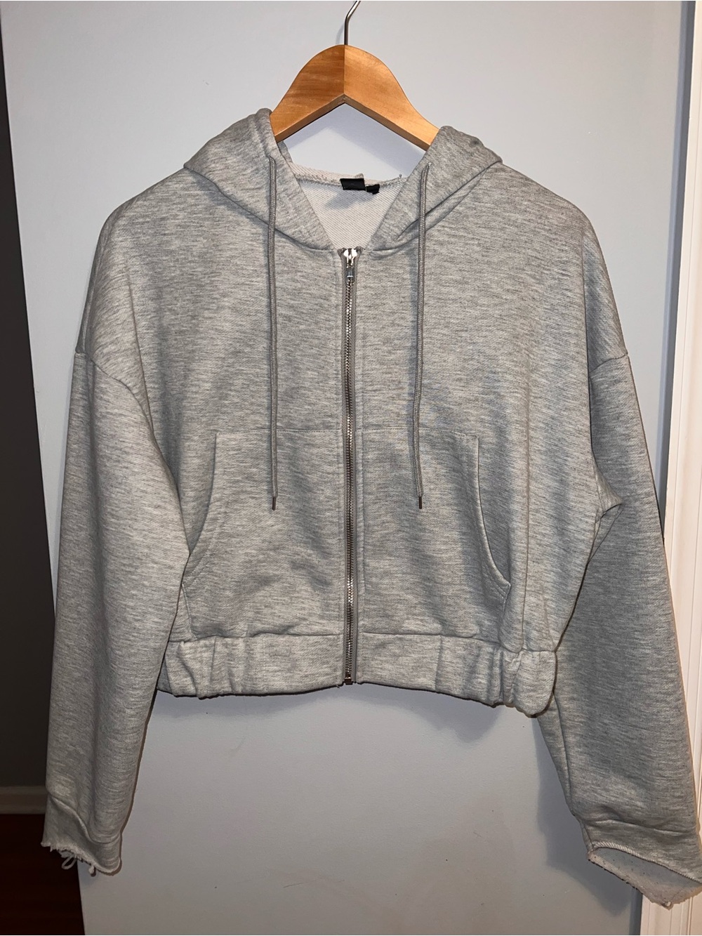 SHEIN Light Gray Zip-Up Hooded Bomber Jacket